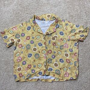 Marine Layer Daydream Button Down Shirt Top in Retro Hibiscus Floral Large L